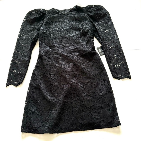 Express lace puff sleeve long sleeve black NWT dress black size medium - Picture 3 of 11